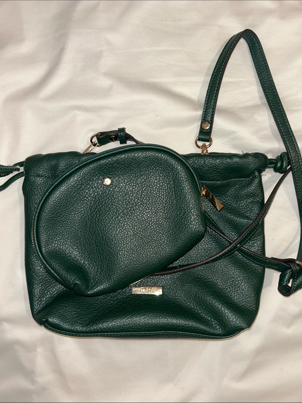 Women's Emerald Green Leather Crossbody Bag with Detachable Pouch